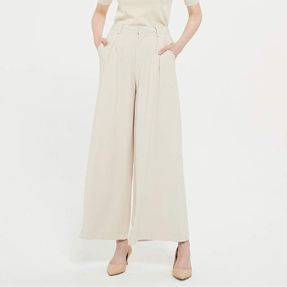 Beige wide leg trousers